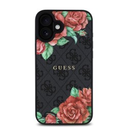 Guess GUESS IPhone 16 PRO - Coque en CUIR PU 4G ROSES MAGSAFE - NOIR