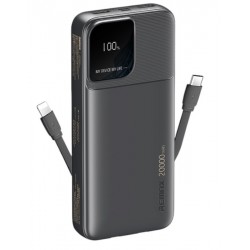 Remax REMAX : POWERBANK 20000mAh CHARGE RAPIDE AVEC CABLES 2 SORTIES ( USB-C / LIGHTNING ) - 2.4A NOIR - RPP-658