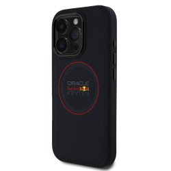Apple iPhone 16 Pro - Coque MagSafe en cuir PU Red Bull avec Anneau Rouge, Bleu Marine
