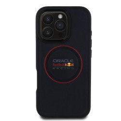 Apple iPhone 16 Pro - Coque MagSafe en cuir PU Red Bull avec Anneau Rouge, Bleu Marine