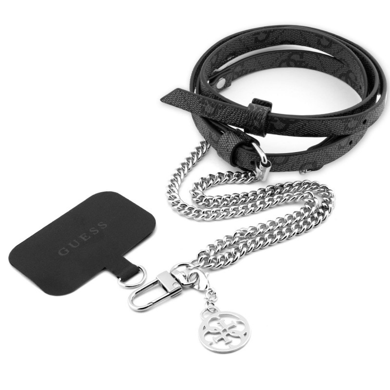 Guess GUESS : CORDON EN PU 4G AVEC CHAINE ET BRELOQUE - ARGENT / NOIR Guess GUESS : CORDON EN PU 4G AVEC CHAINE ET BRELOQUE - ARGENT / NOIR