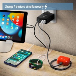 NGS NGS BUD 100W - Chargeur Mural GaN ultra-rapide 100 W - 4 ports : 2 USB-C et 2 USB-A - Noir