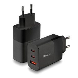NGS NGS BUD 65W - Chargeur Mural GaN ultra-rapide 65 W - 3 ports : 2 USB-C et 1 USB-A - Noir