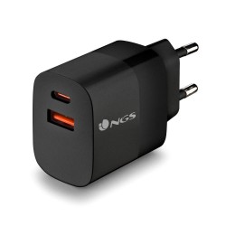 NGS NGS BUD 33W - Chargeur Mural GaN ultra-rapide 33 W - 2 ports : USB-C et USB-A - Noir