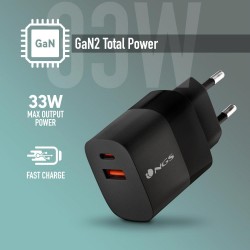 NGS NGS BUD 33W - Chargeur Mural GaN ultra-rapide 33 W - 2 ports : USB-C et USB-A - Noir