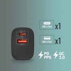 NGS NGS BUD 33W - Chargeur Mural GaN ultra-rapide 33 W - 2 ports : USB-C et USB-A - Noir