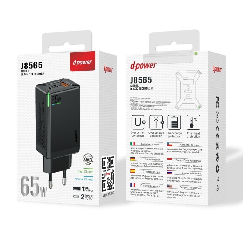 D-Power D-Power - CHARGEUR SECTEUR 2 TYPE-C / 1 USB 65W- NOIR (J8565)