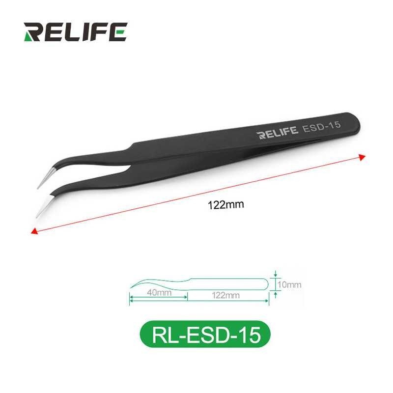Pincette Coudée Antistatique - Noir - RELIFE RL-ESD-15