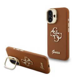 Apple IPHONE 16 Pro Max - Coque Guess en PU Grainé avec Logo 4G et Cadre Photo - Marron