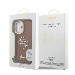 Apple IPHONE 16 Pro Max - Coque Guess en PU Grainé avec Logo 4G et Cadre Photo - Marron