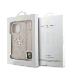 Guess Guess IPhone 16 Pro Max - Coque Guess Avec Logo En Métal Avec Strap Perlé Amovible - Rose
