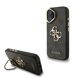Apple IPHONE 16 - Coque Guess en PU 4G avec logo en métal et cadre photo - Noir