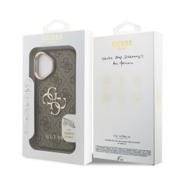 Apple IPHONE 16 - Coque Guess PU 4G avec logo en métal et cadre photo - Marron