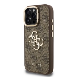 Apple IPHONE 16 Pro - Coque Guess en PU 4G avec logo en métal et cadre photo - Marron