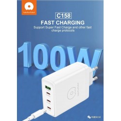 Wuw Chargeur Rapide 100W GaN - 3 USB-C / 1 USB-A - Blanc C158