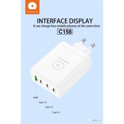 Wuw Chargeur Rapide 100W GaN - 3 USB-C / 1 USB-A - Blanc C158