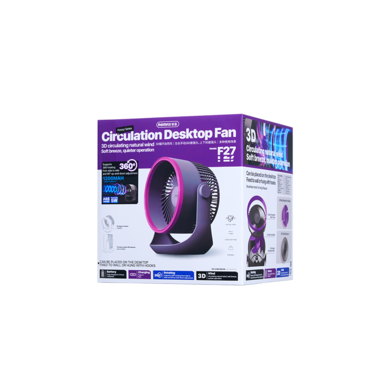 Remax Ventilateur De Bureau à Circulation D'air REMAX Fonzyr Series F27 - Gris Violet Remax Ventilateur De Bureau à Circulation D'air REMAX Fonzyr Series F27 - Gris Violet