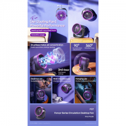 Remax Ventilateur De Bureau à Circulation D'air REMAX Fonzyr Series F27 - Gris Violet