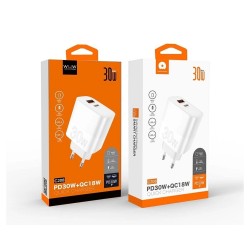 Wuw Chargeur USB-A / USB-C (PD-30W + QC-18W) Blanc Sous Blister (C208)