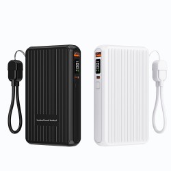 Wuw PowerBank Y141 - 10000 mAh (PD 22.5W) - Entrées USB-C - USB-A + Câble USB-C vers Lightning - Noir