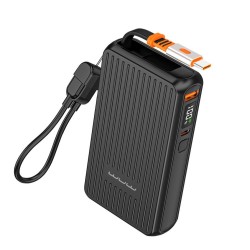 Wuw PowerBank Y141 - 10000 mAh (PD 22.5W) - Entrées USB-C - USB-A + Câble USB-C vers Lightning - Noir