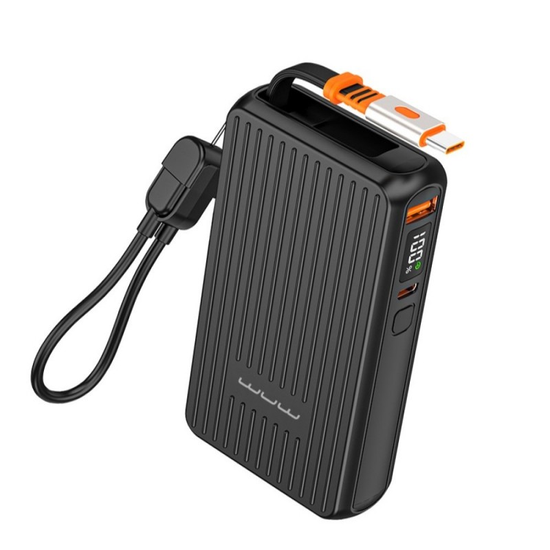 Wuw PowerBank Y141 - 10000 mAh (PD 22.5W) - Entrées USB-C - USB-A + Câble USB-C vers Lightning - Noir Wuw PowerBank Y141 - 10000 mAh (PD 22.5W) - Entrées USB-C - USB-A + Câble USB-C vers Lightning - Noir