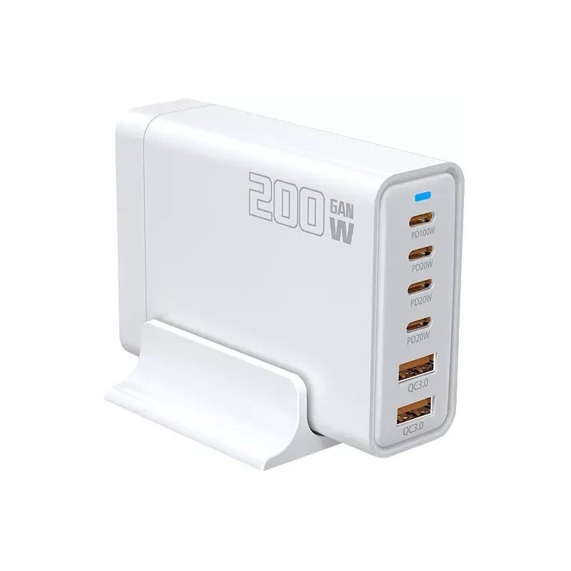 Wuw Chargeur Rapide 200W GaN 6 Ports (4xUSB-C / 2xUSB-A) - Blanc C214
