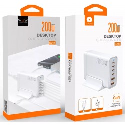 Wuw Chargeur Rapide 200W GaN 6 Ports (4xUSB-C / 2xUSB-A) - Blanc C214