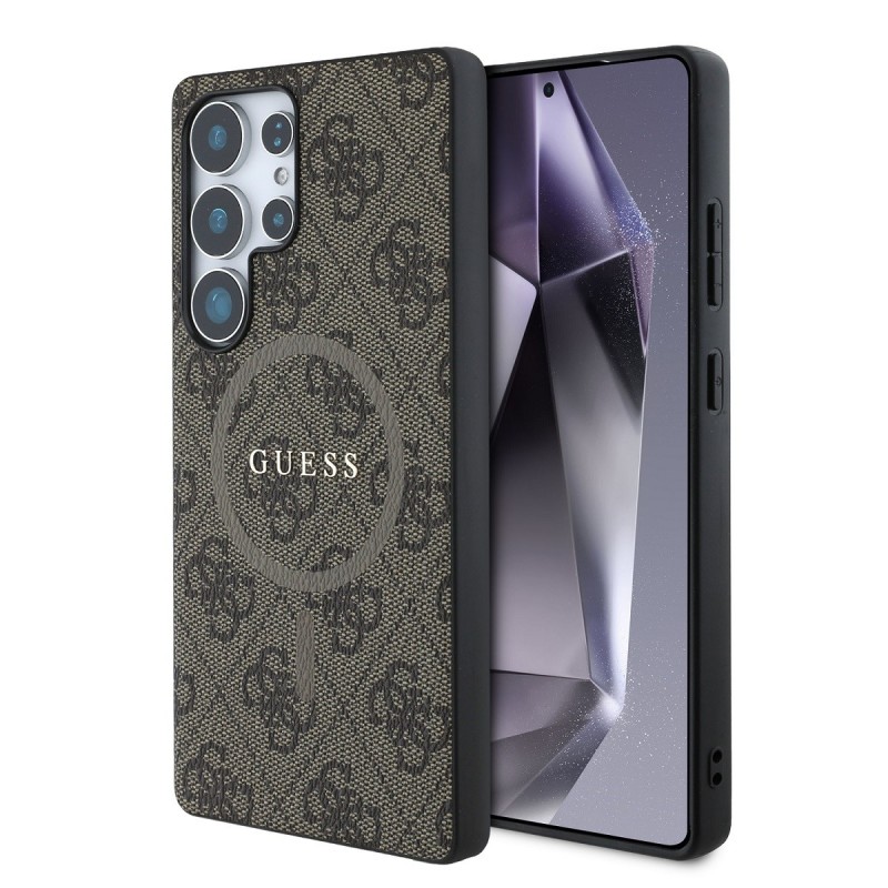 Guess GUESS SAMSUNG GALAXY S25 ULTRA - Coque MagSafe EN CUIR PU 4G AVEC ANNEAU COLORE - Marron