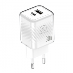 Wuw Chargeur Rapide USB-A / USB-C GaN PD 30W PD Blanc (Sous Blister) C228