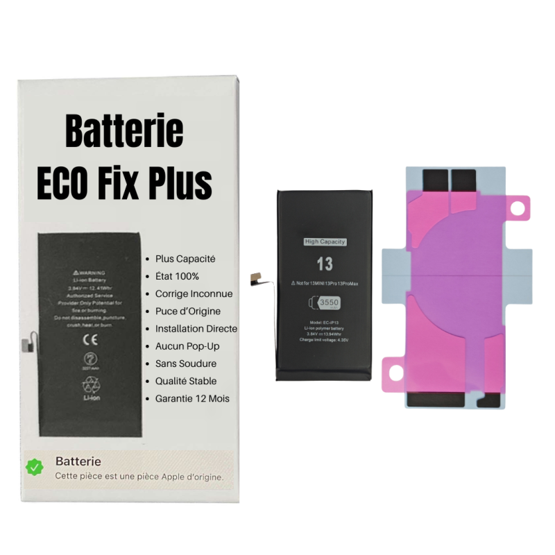 Apple Batterie iPhone 13 (ECO Fix Plus) Installation Directe - Aucun Pop-up / État 100%