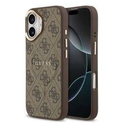 Apple Guess IPhone 17 - Coque Magsafe en cuir PU 4G avec Cadre Doré - Marron