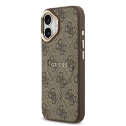 Apple Guess IPhone 17 - Coque Magsafe en cuir PU 4G avec Cadre Doré - Marron
