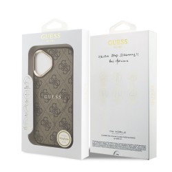 Apple Guess IPhone 17 - Coque Magsafe en cuir PU 4G avec Cadre Doré - Marron