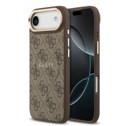 Apple Guess IPhone 17 Pro - Coque Magsafe en cuir PU 4G avec Cadre Doré - Marron