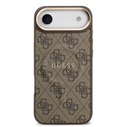 Apple Guess IPhone 17 Pro - Coque Magsafe en cuir PU 4G avec Cadre Doré - Marron