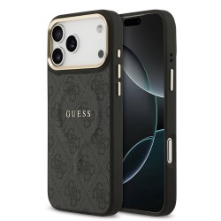 Apple Guess IPhone 17 Pro - Coque Magsafe en cuir PU 4G avec Cadre Doré - Noir