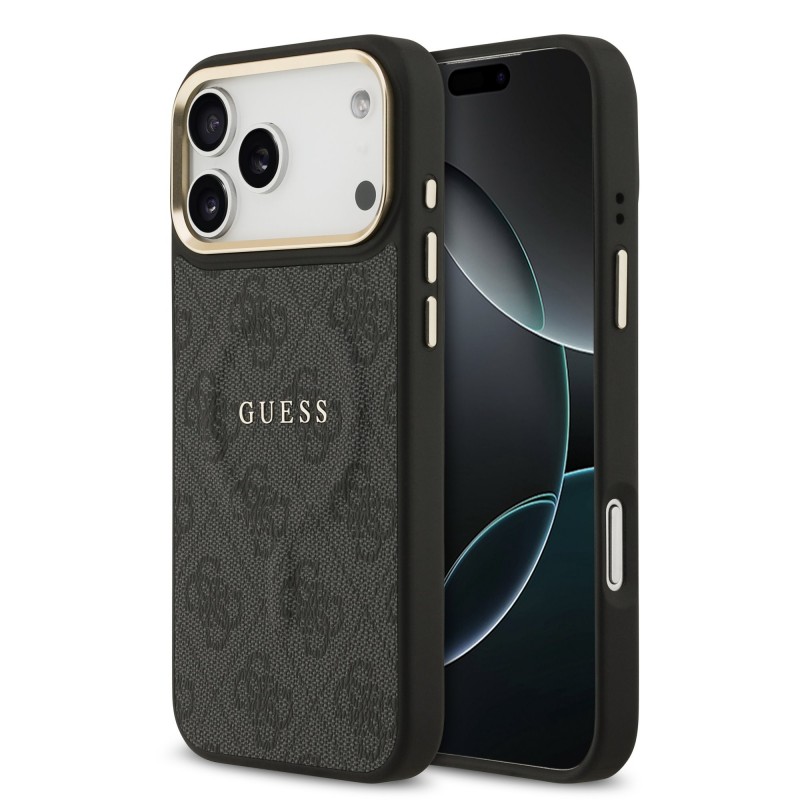 Apple Guess IPhone 17 Pro - Coque Magsafe en cuir PU 4G avec Cadre Doré - Noir