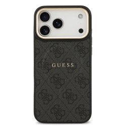 Apple Guess IPhone 17 Pro - Coque Magsafe en cuir PU 4G avec Cadre Doré - Noir
