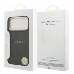 Apple Guess IPhone 17 Pro - Coque Magsafe en cuir PU 4G avec Cadre Doré - Noir