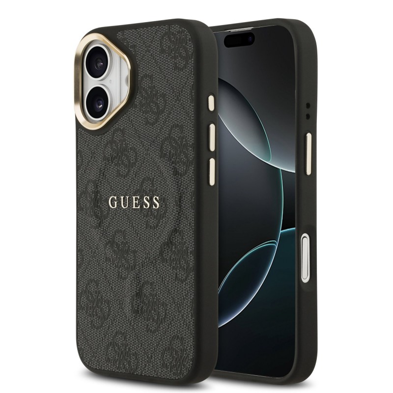 Apple Guess IPhone 17 - Coque Magsafe en cuir PU 4G avec Cadre Doré - Noir