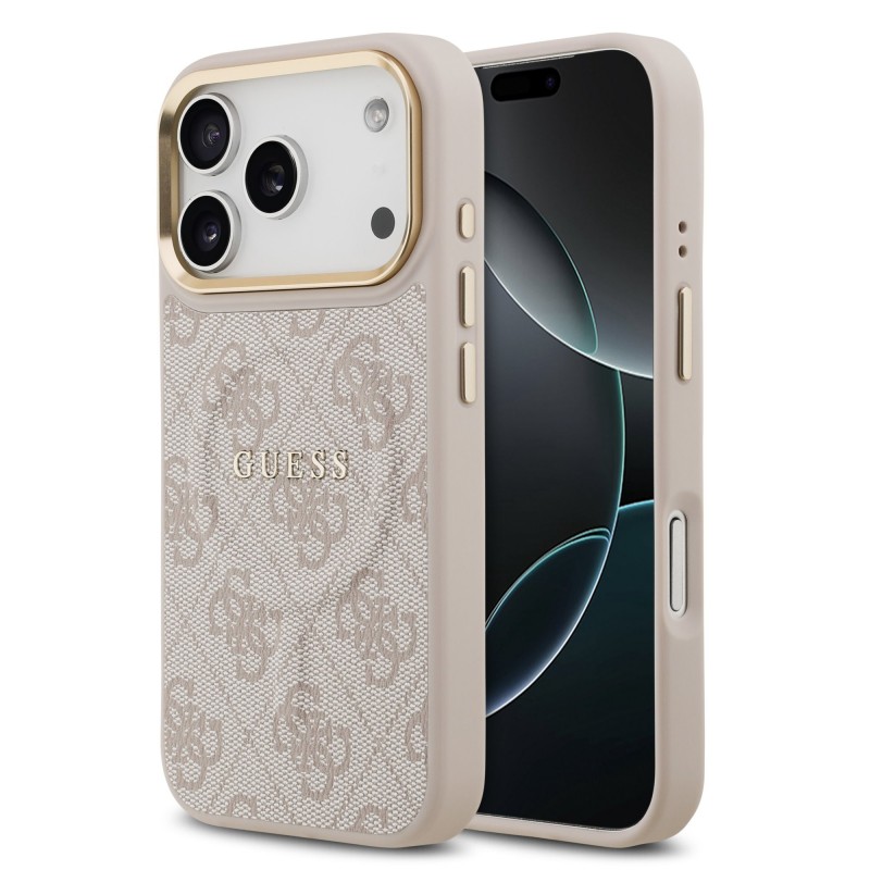 Apple Guess IPhone 17 Pro - Coque Magsafe en cuir PU 4G avec Cadre Doré - Rose