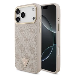 Apple Guess IPhone 17 Pro Max - Coque Magsafecuir PU 4G avec Logo Triangulaire et Cadre Doré - Rose
