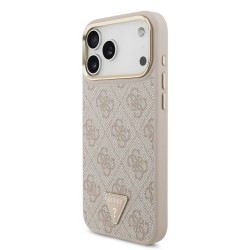 Apple Guess IPhone 17 Pro Max - Coque Magsafecuir PU 4G avec Logo Triangulaire et Cadre Doré - Rose