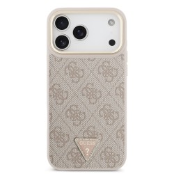 Apple Guess IPhone 17 Pro Max - Coque Magsafecuir PU 4G avec Logo Triangulaire et Cadre Doré - Rose