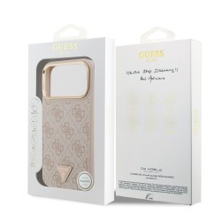 Apple Guess IPhone 17 Pro Max - Coque Magsafecuir PU 4G avec Logo Triangulaire et Cadre Doré - Rose