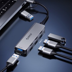 HUB Orico 3 ports USB-A 2.0 + 1 port USB-A 3.0 + 1 port USB-C 2.0 + 1 port audio 3,5 mm + 2 cartes TF et SD - Gris