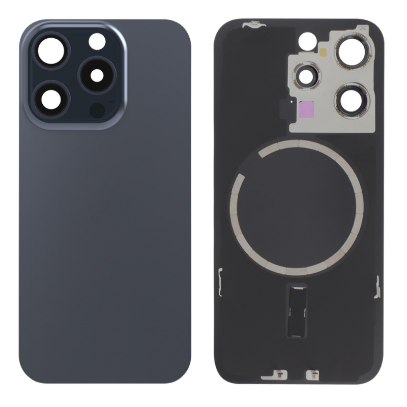 Apple Vitre Arrière iPhone 15 Pro Max Titane Bleu Avec MagSafe (Sans Logo)