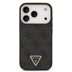 Apple Guess IPhone 17 Pro - Coque Magsafe en cuir PU 4G avec Logo Triangulaire Strass et Cadre Doré - Noir