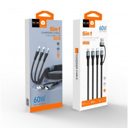 Wuw Câbles 5 en 1 60W - Lightning + Micro + Type-C vers Type-C + USB 1,2 m (X231)